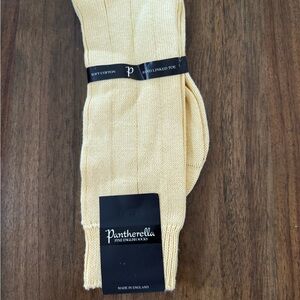Pantherella Fine English Pale Yellow Ribbed Soft Cotton Dress Socks